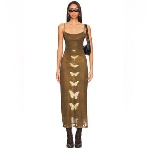 Superdown Olive Butterfly Midi Dress
